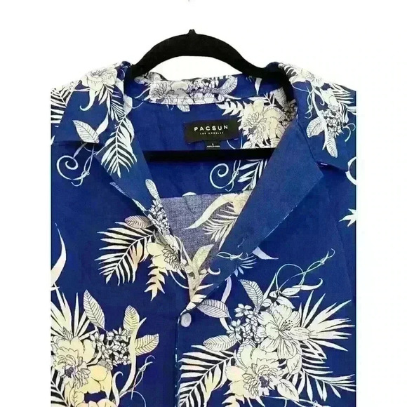 PacSun Hawaiian Shirt Sz L Blue Floral Button Up Beach Vacation‎ Party Wear - Picture 3 of 8